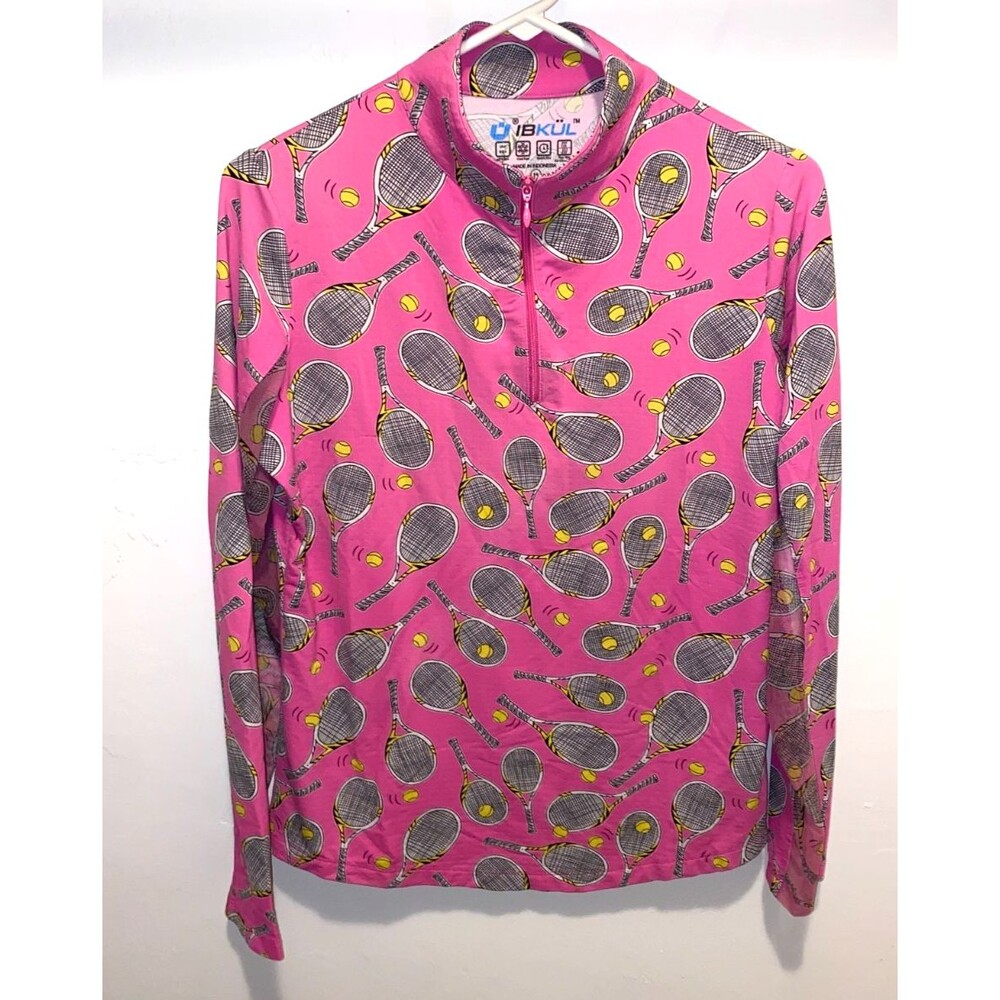 Ibkul 1/4 Zip Active Shirt Women M Golf Tennis Long Sleeve Pink Long Sleeve Mesh